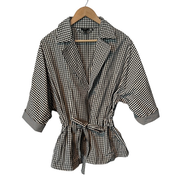 Talbots black gingham tie front overcoat lightweight jacket Large NWT - Picture 1 of 6